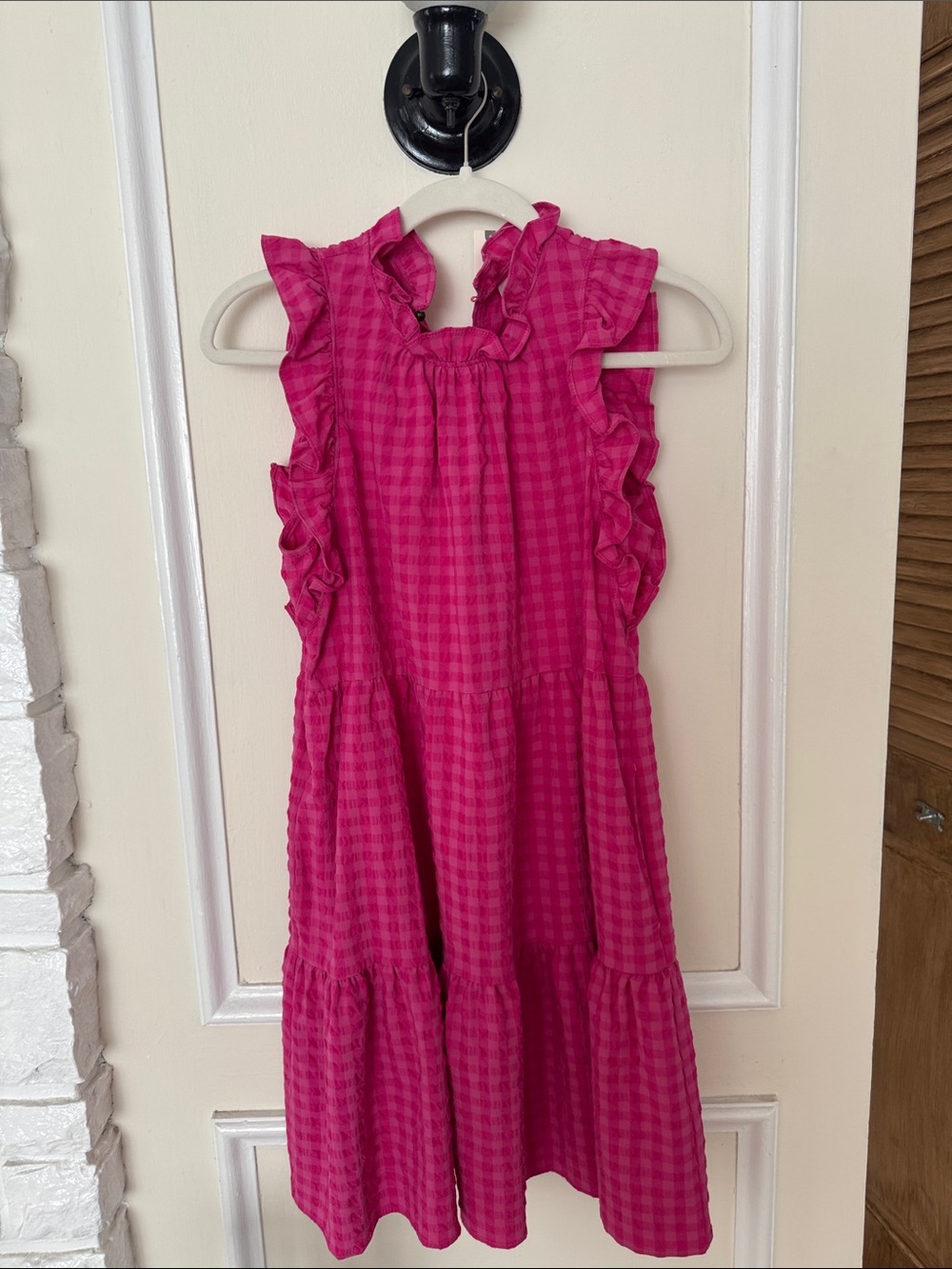 Anthropologie Fuchsia Gingham Ruffle Tiered Dress
